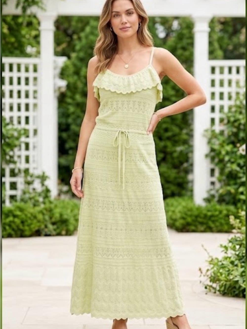 LC Lauren Conrad Celadon Green Pointelle Knit Maxi Dress L Garden Boho Prairie